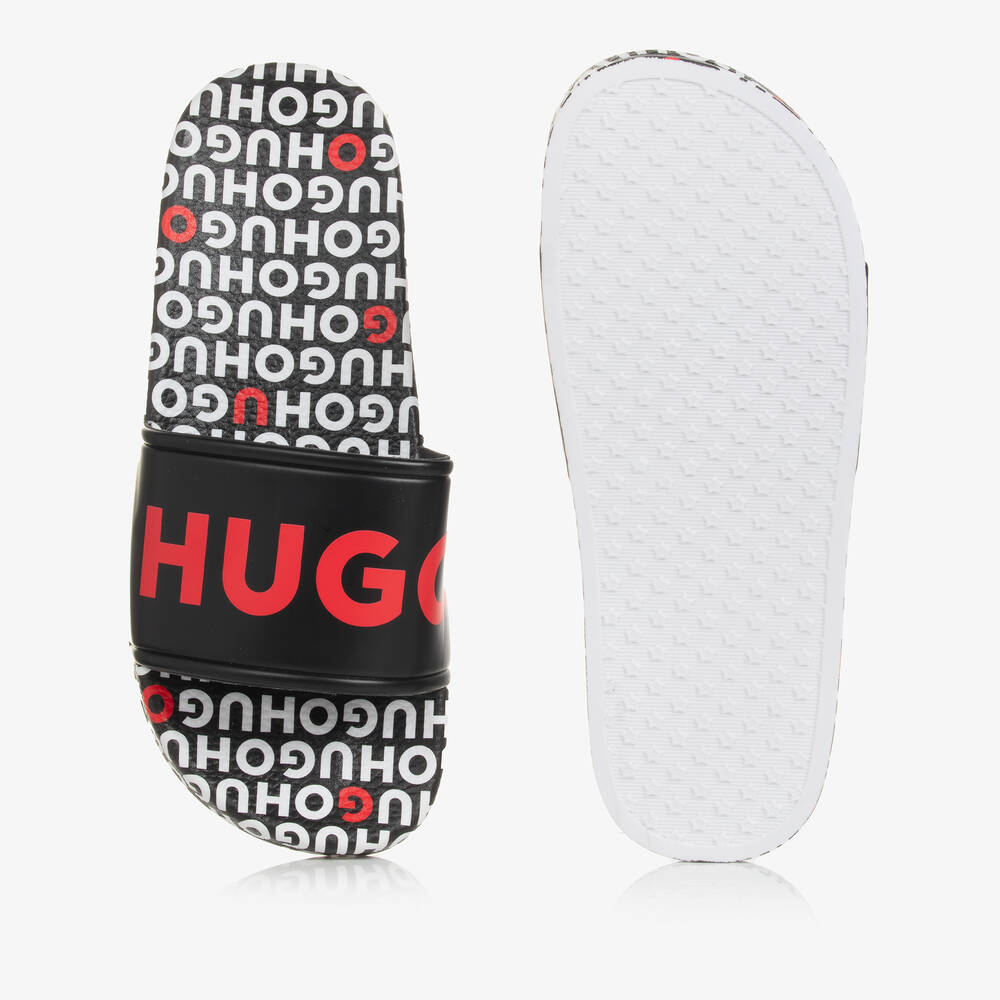 HUGO-شبشب سلايدرز مطاط لون أسود وأحمر للمراهقين | Childrensalon Outlet
