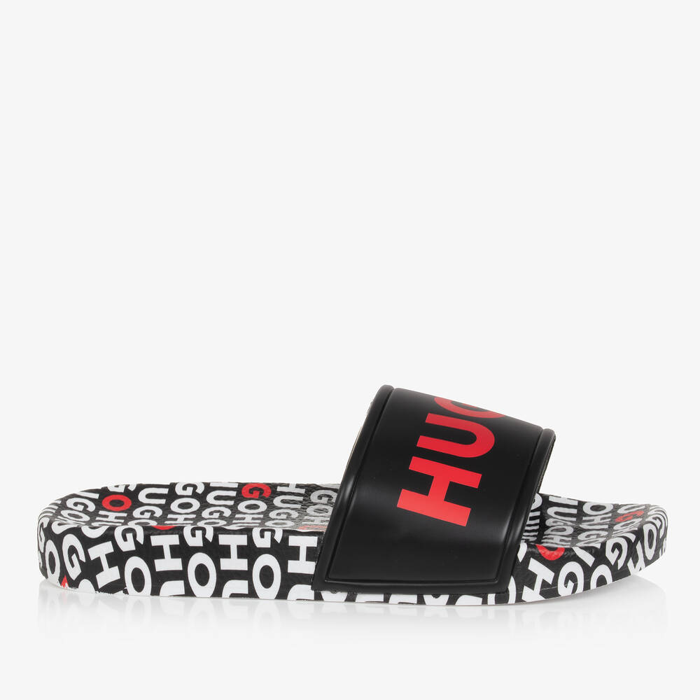 HUGO-شبشب سلايدرز مطاط لون أسود وأحمر للمراهقين | Childrensalon Outlet