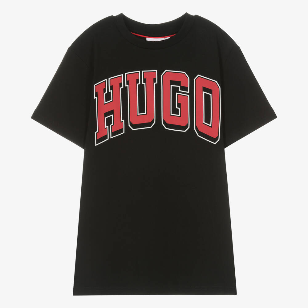 HUGO-Teen Boys Black Varsity Cotton T-Shirt | Childrensalon Outlet