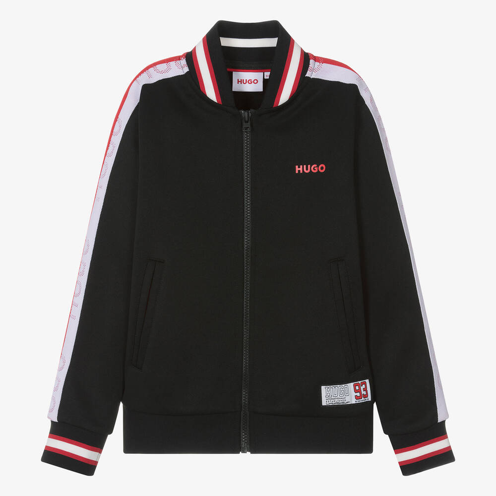 HUGO Teen Boys Black Zip Up Track Top Childrensalon Outlet