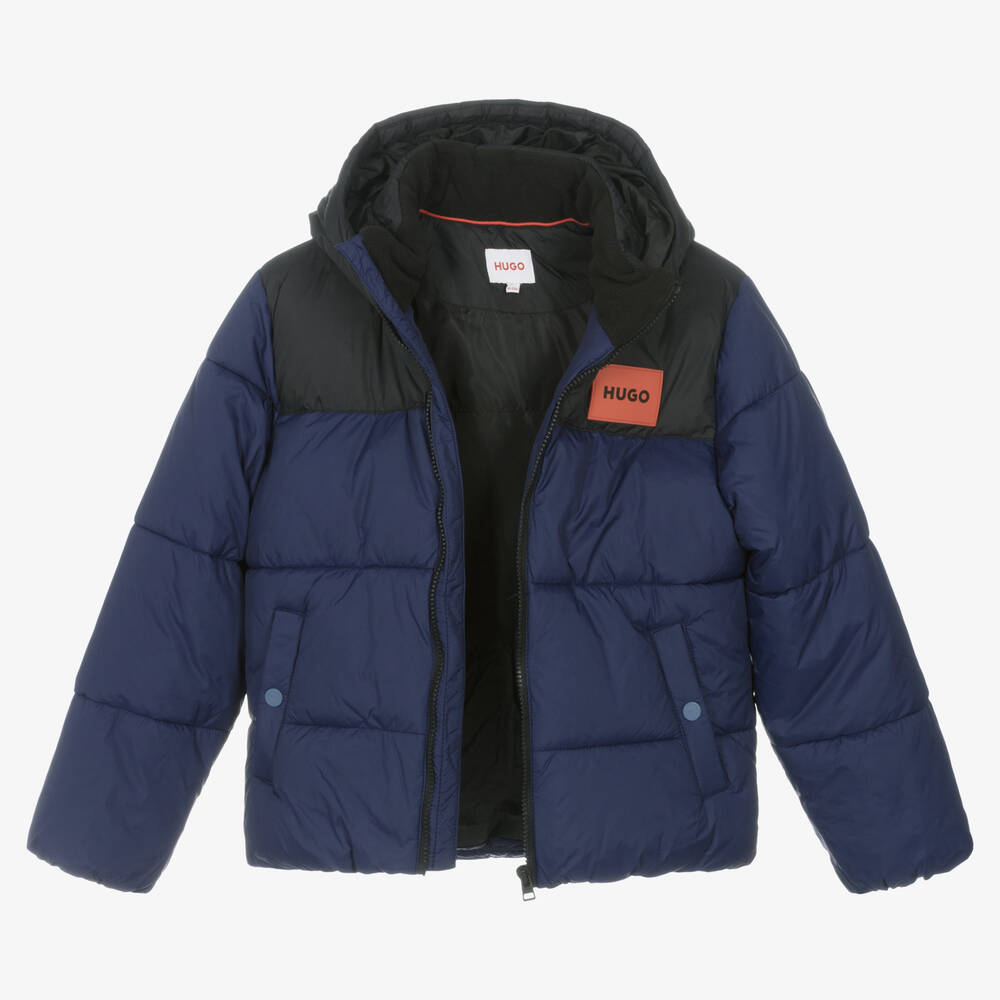 هيوغو-جاكيت بافر هودي لون أسود وأزرق تينز ولادي | Childrensalon Outlet
