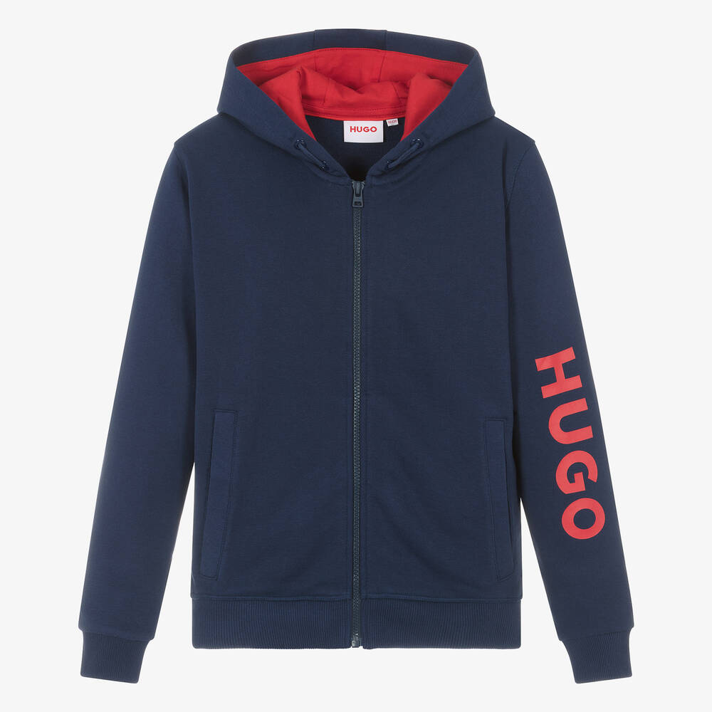 Teen Boys Blue Cotton Zip Up Hoodie