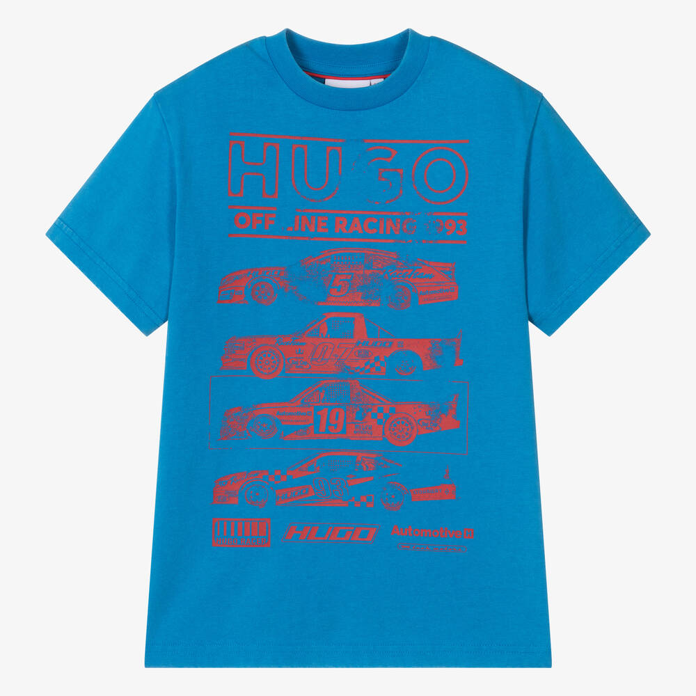HUGO-Teen Boys Blue Racing T-Shirt | Childrensalon Outlet
