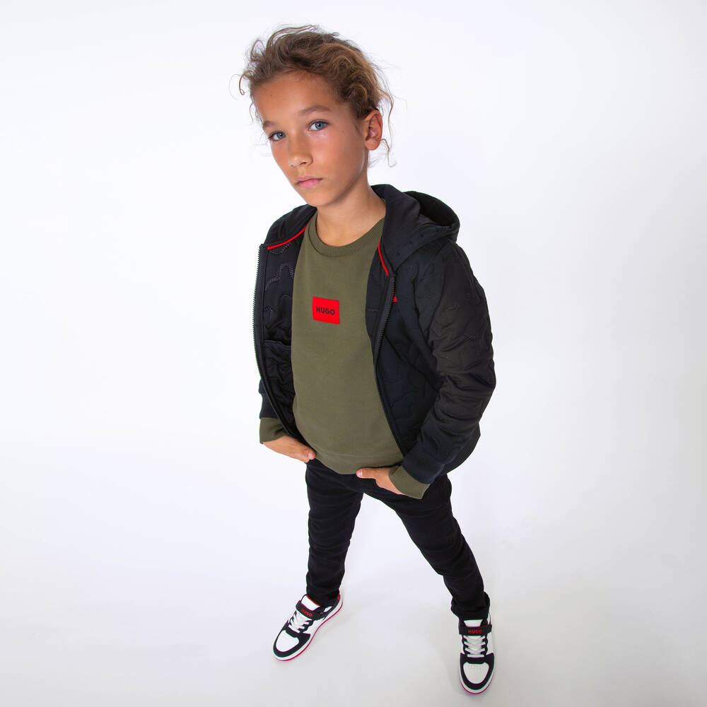 هيوغو-سويتشيرت قطن جيرسي لون أخضر كاكي تينز ولادي | Childrensalon Outlet