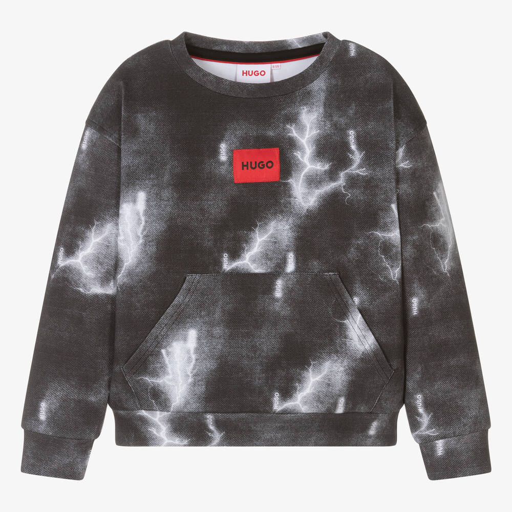 HUGO-Teen Boys Grey Lightning Sweatshirt | Childrensalon Outlet