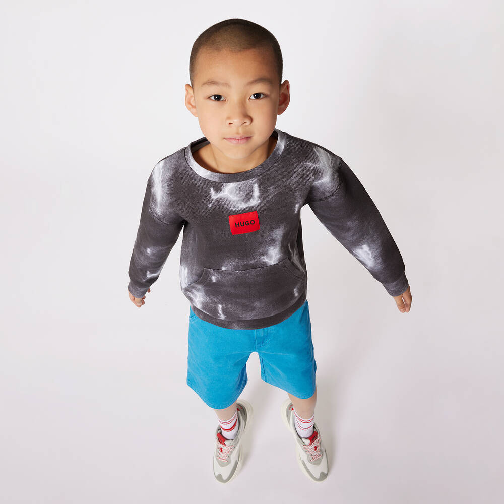 هيوغو-سويتشيرت قطن جيرسي لون رمادي داكن للمراهقين | Childrensalon Outlet
