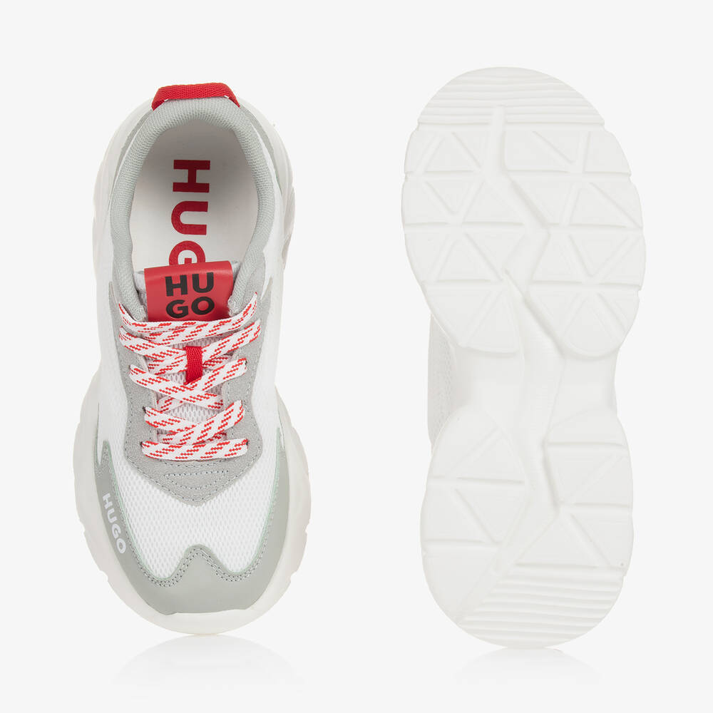 HUGO-Teen Boys Grey & White Mesh Lace-Up Trainers | Childrensalon Outlet