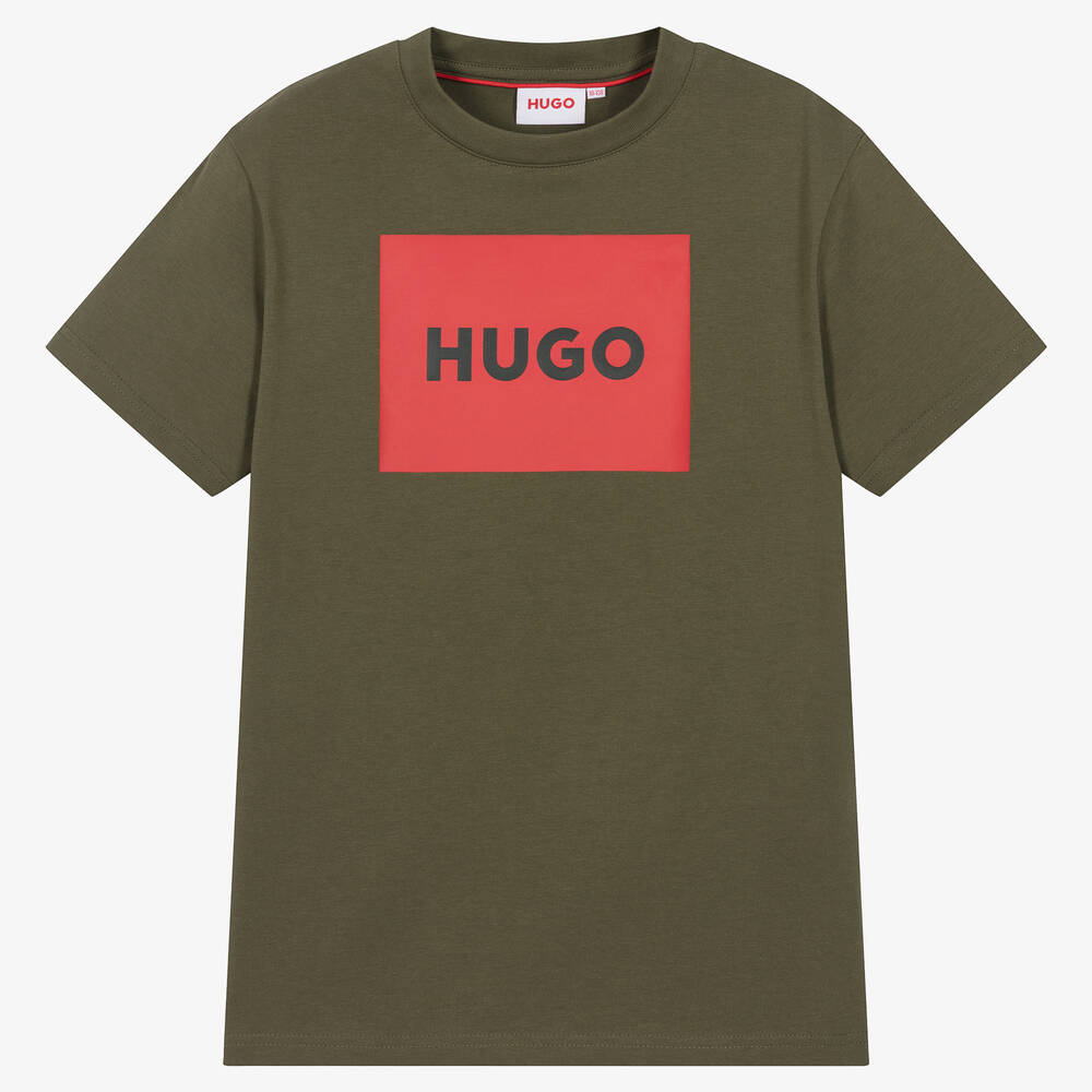 HUGO - Teen Boys Khaki Green Cotton T-Shirt | Childrensalon