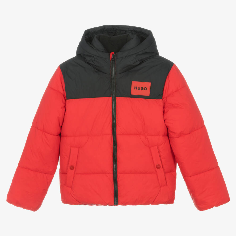 HUGO - Teen Boys Red & Black Puffer Jacket | Childrensalon