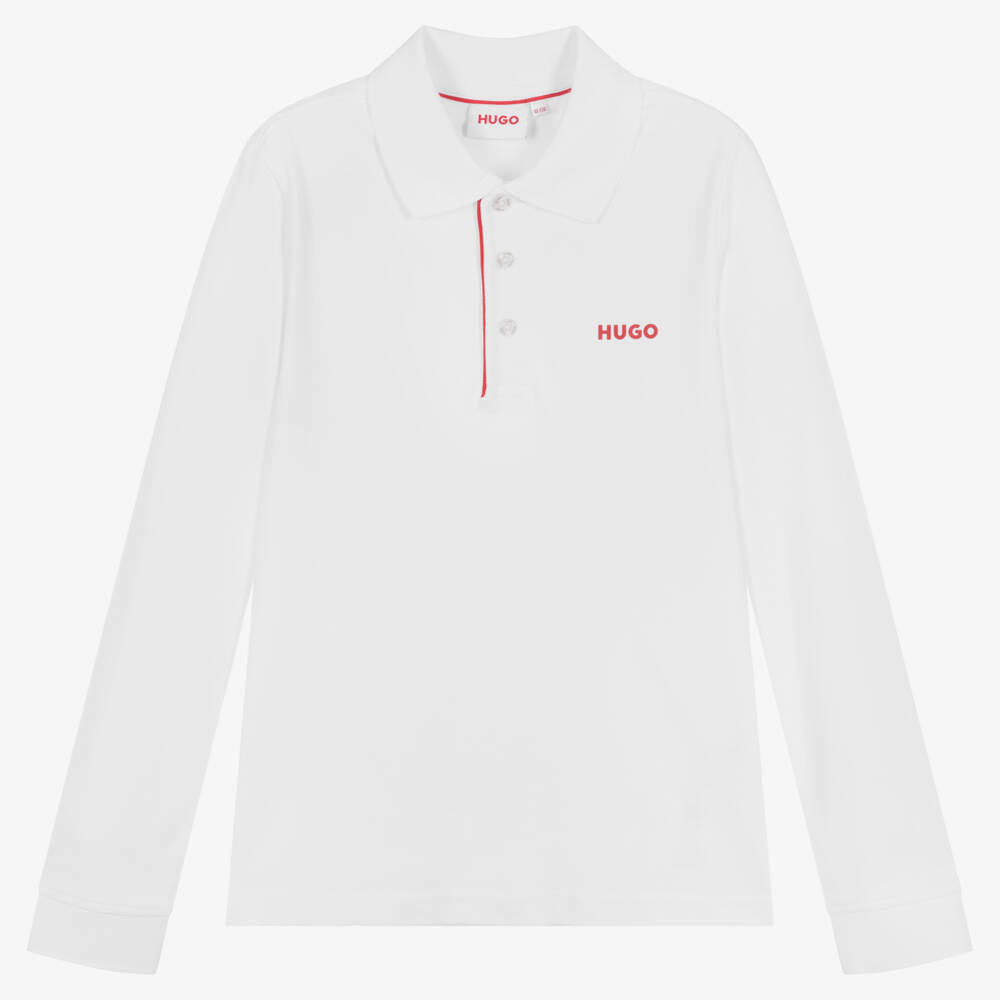 HUGO-Teen Boys White Cotton Logo Polo Shirt | Childrensalon Outlet