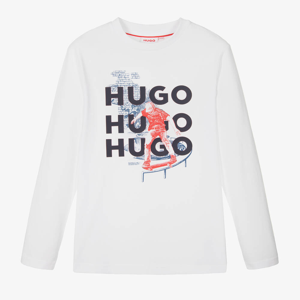 HUGO - Teen Boys White Cotton Top | Childrensalon