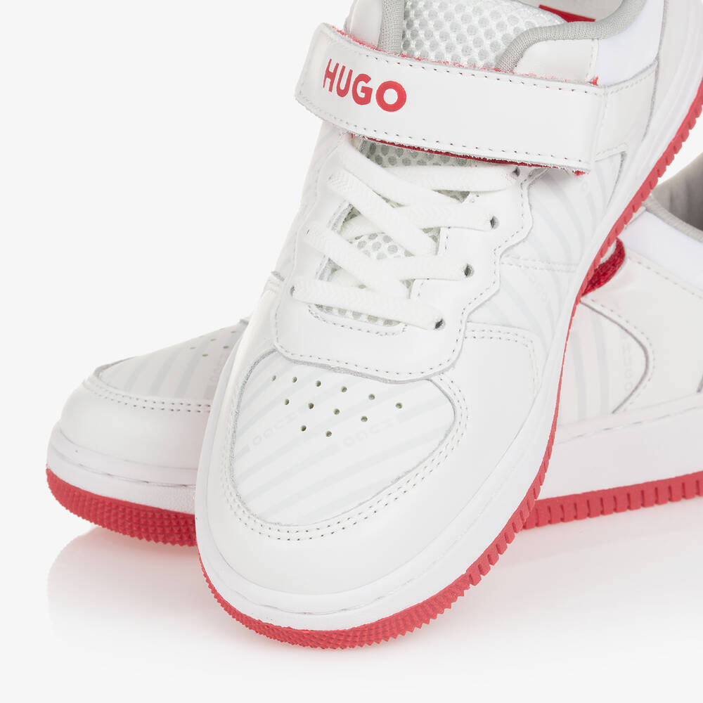 HUGO-Teen Boys White Leather Velcro Trainers | Childrensalon Outlet