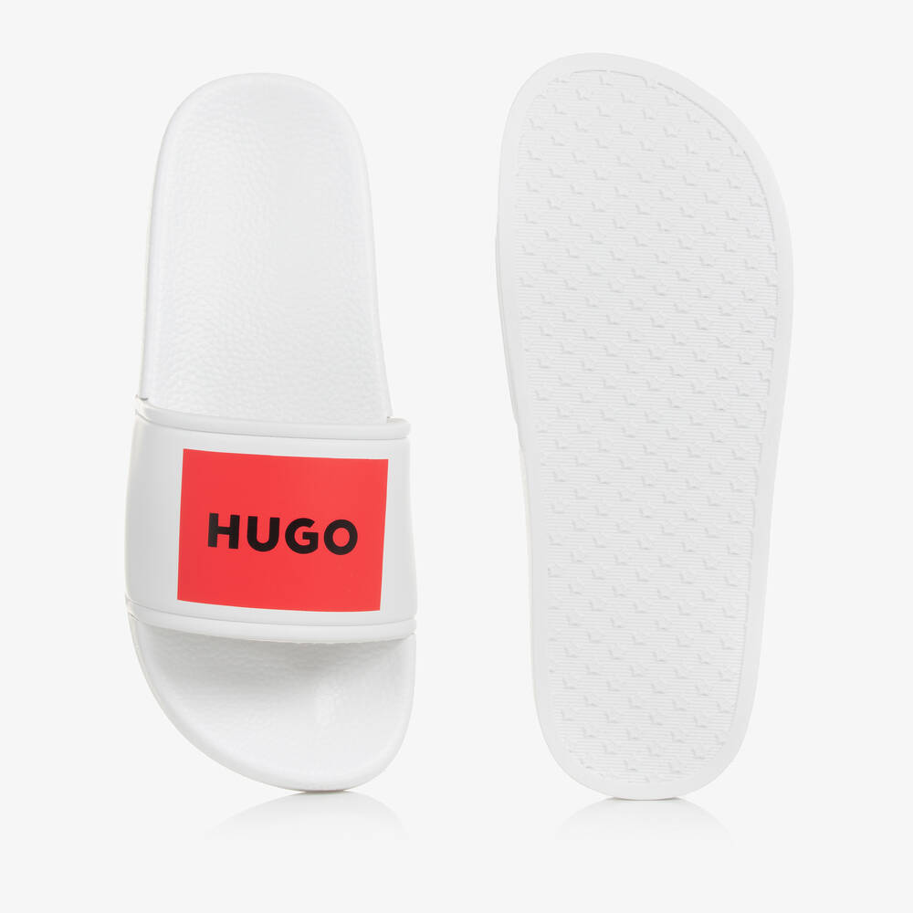 HUGO-Teen Boys White Sliders | Childrensalon Outlet