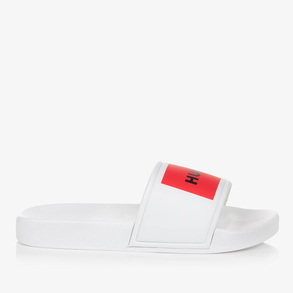 HUGO-Teen Boys White Sliders | Childrensalon Outlet