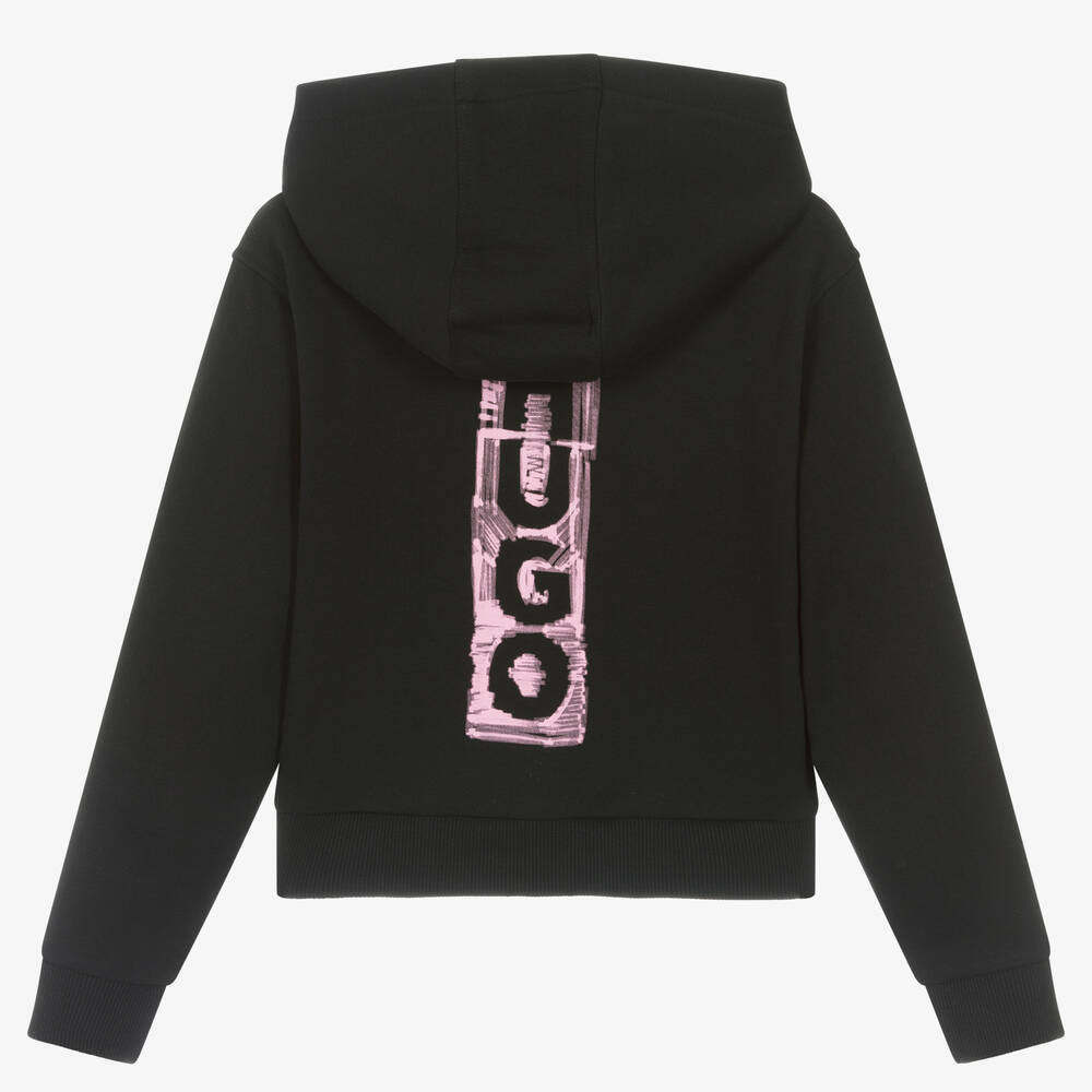 HUGO-Черная хлопковая худи на молнии | Childrensalon Outlet