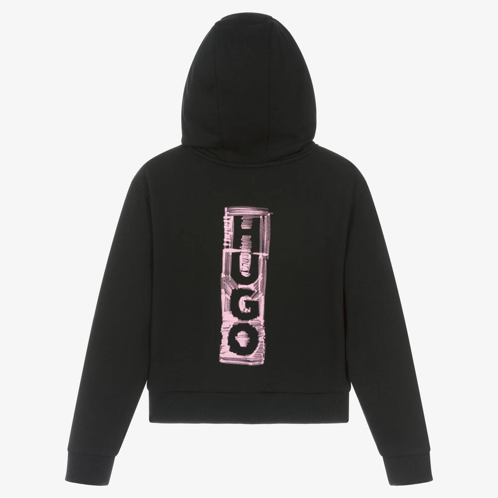 HUGO-Черная хлопковая худи на молнии | Childrensalon Outlet