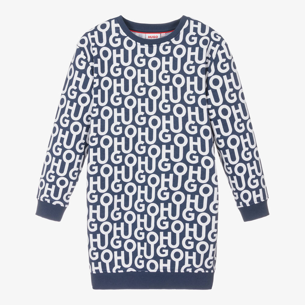 HUGO-Teen Girls Blue Cotton Jersey Dress | Childrensalon Outlet