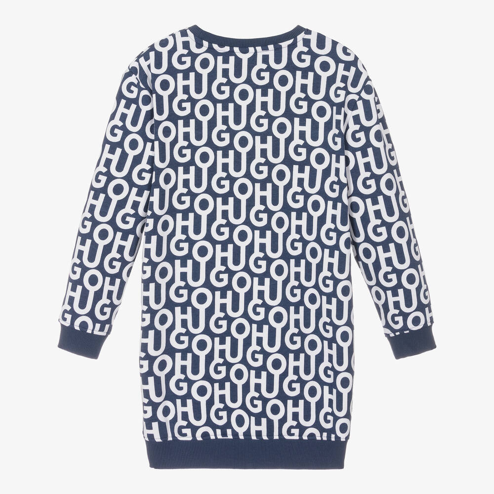 هيوغو-فستان قطن جيرسي لون أزرق تينز بناتي | Childrensalon Outlet