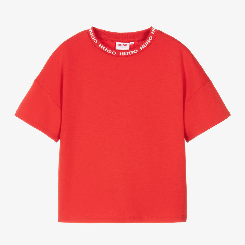 HUGO - Красная хлопковая футболка oversize | Childrensalon