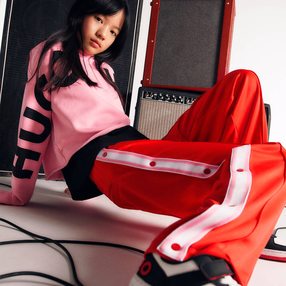 HUGO-Teen Girls Red Striped Trim Joggers | Childrensalon Outlet