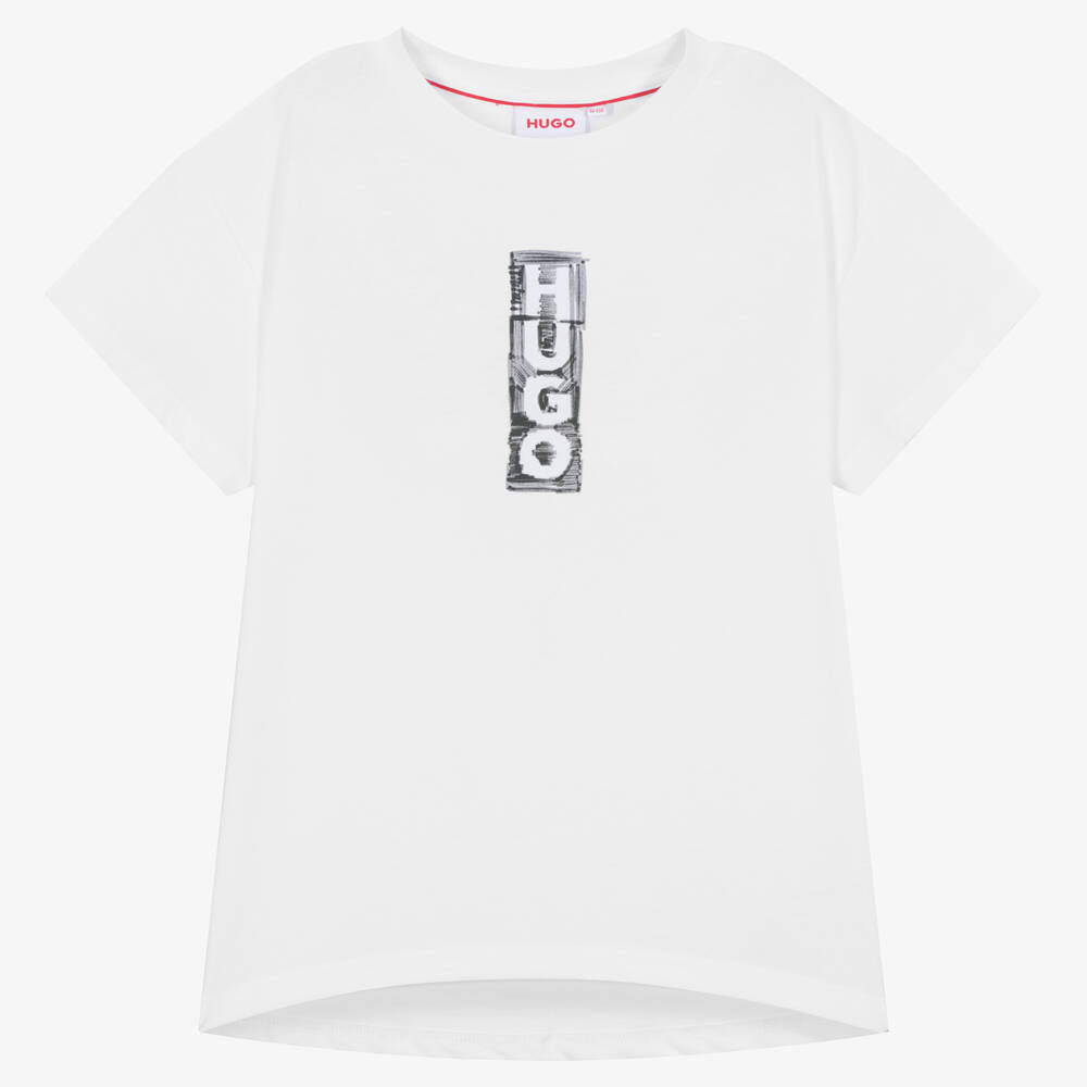 HUGO - Weißes Teen Baumwolljersey-T-Shirt | Childrensalon