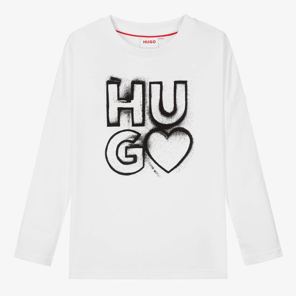HUGO-Белый хлопковый топ с граффити для девочек | Childrensalon Outlet