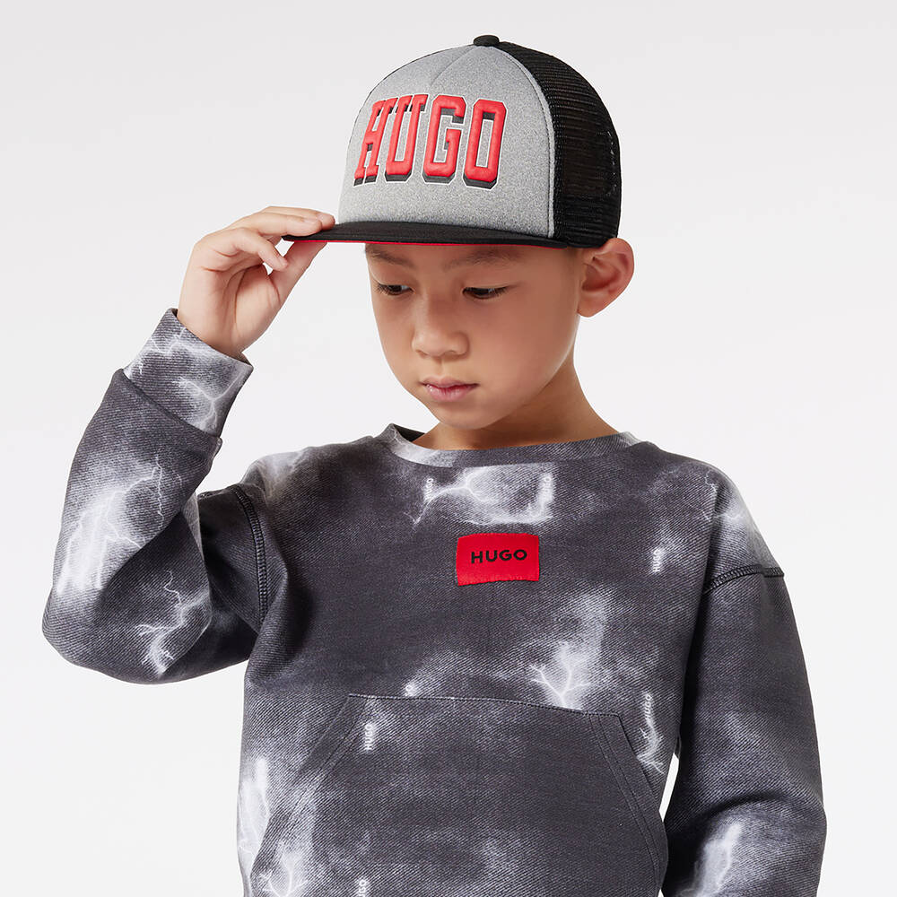 هيوغو-كاب شبك وجيرسي لون رمادي وأسود | Childrensalon Outlet