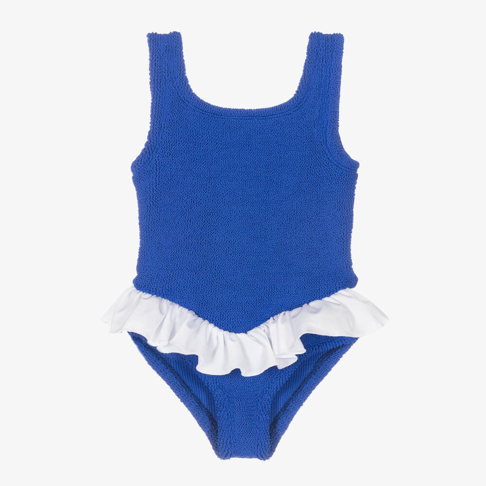 Hunza G-Girls Blue Ruffle Crinkle Swimsuit | Childrensalon Outlet