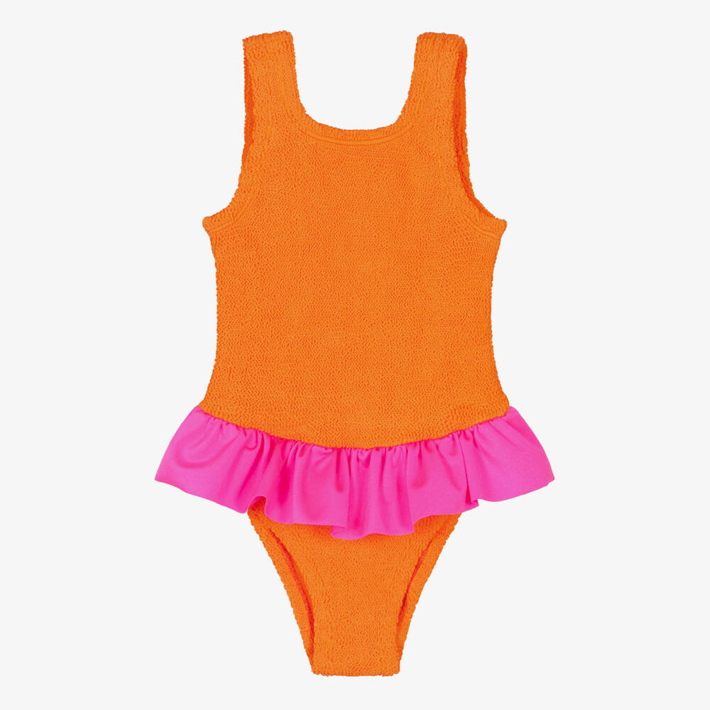 Hunza G-Girls Bright Tangerine Ruffled Swimsuit | Childrensalon Outlet