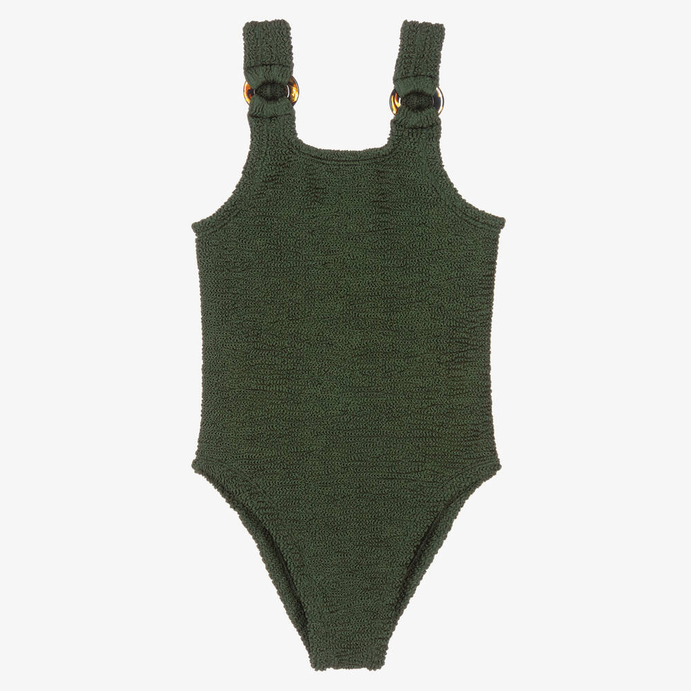 Hunza G-Girls Green Crinkle Swimsuit | Childrensalon Outlet
