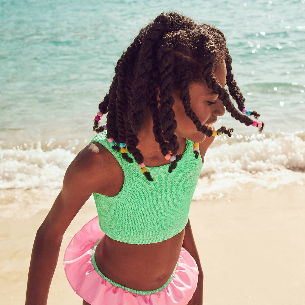 Girls Green Pink Crinkle Frill Bikini Childrensalon Outlet