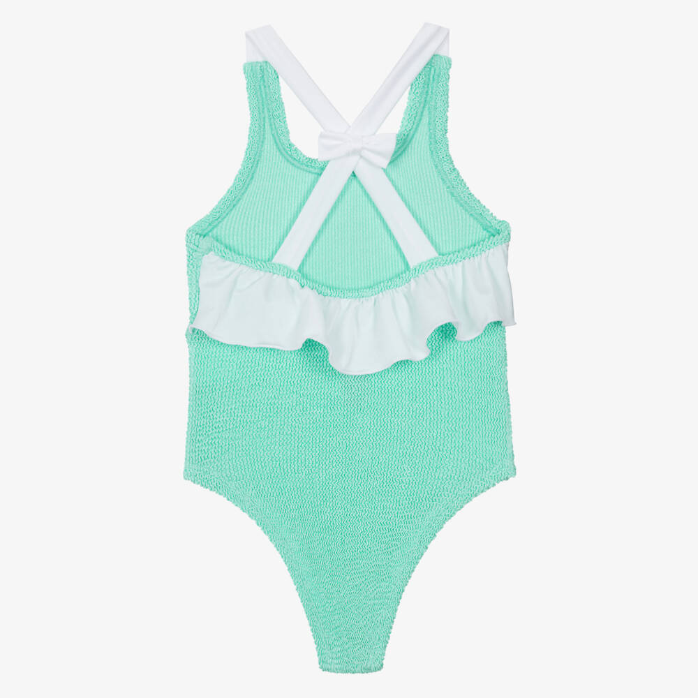 Hunza G-Girls Mint Green Crinkle Swimsuit with Bow & Ruffle | Childrensalon Outlet