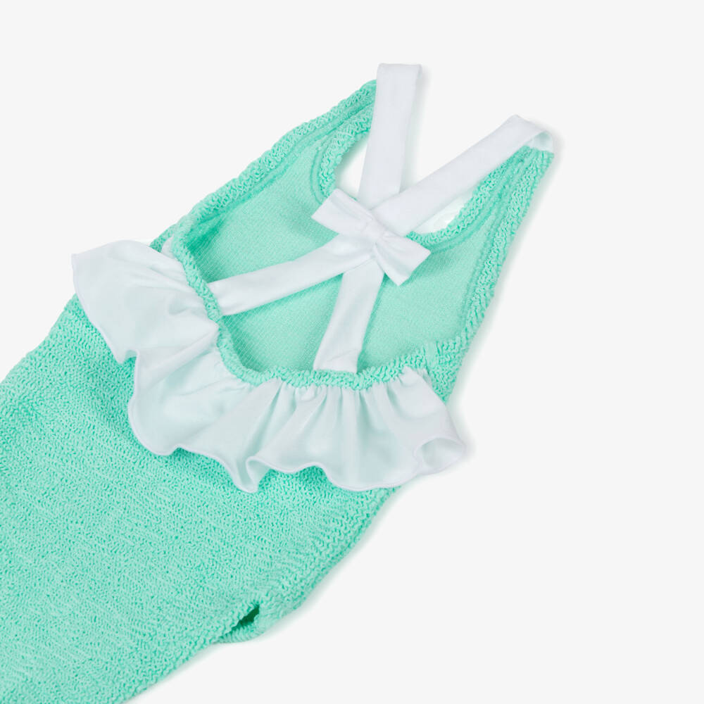 Hunza G-Girls Mint Green Crinkle Swimsuit with Bow & Ruffle | Childrensalon Outlet