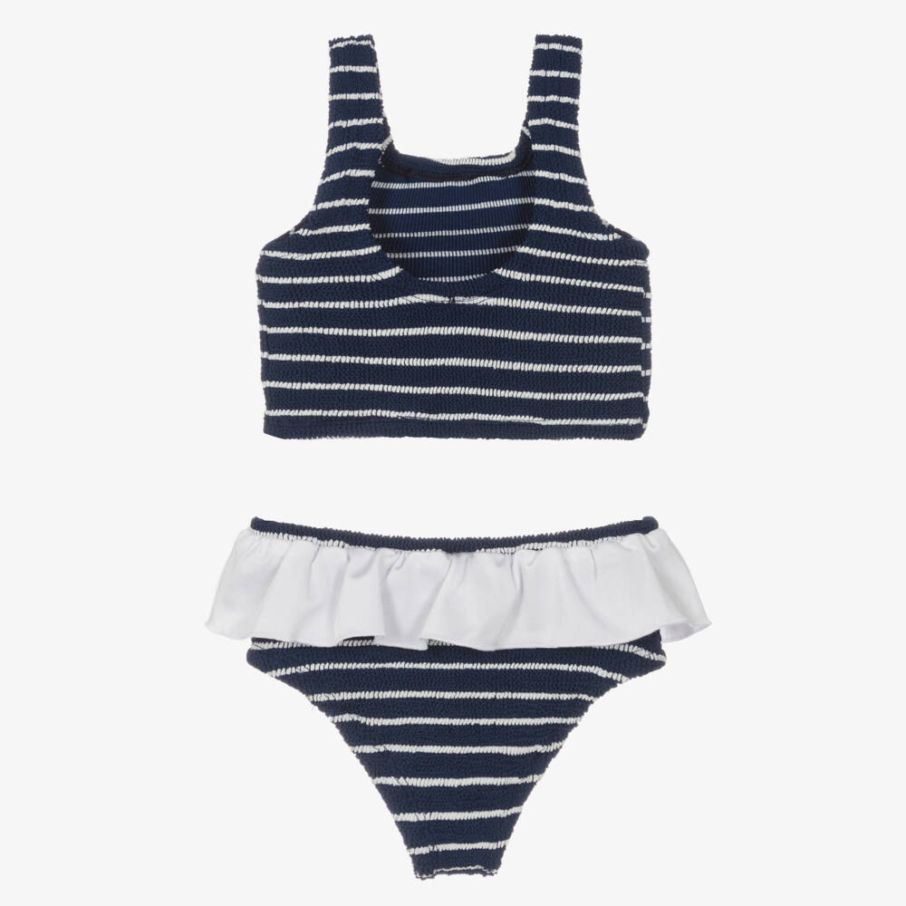 Hunza G-Girls Navy Stripe Frill Bikini | Childrensalon Outlet