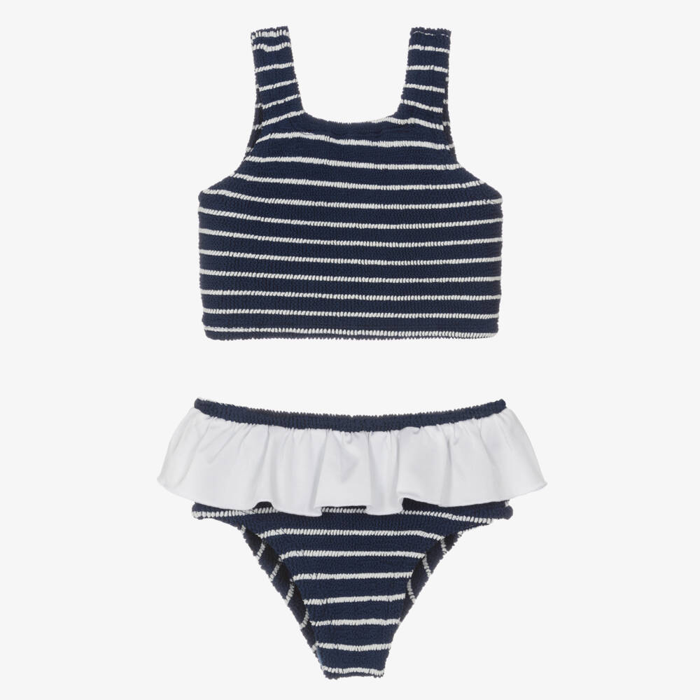 Hunza G-Girls Navy Stripe Frill Bikini | Childrensalon Outlet