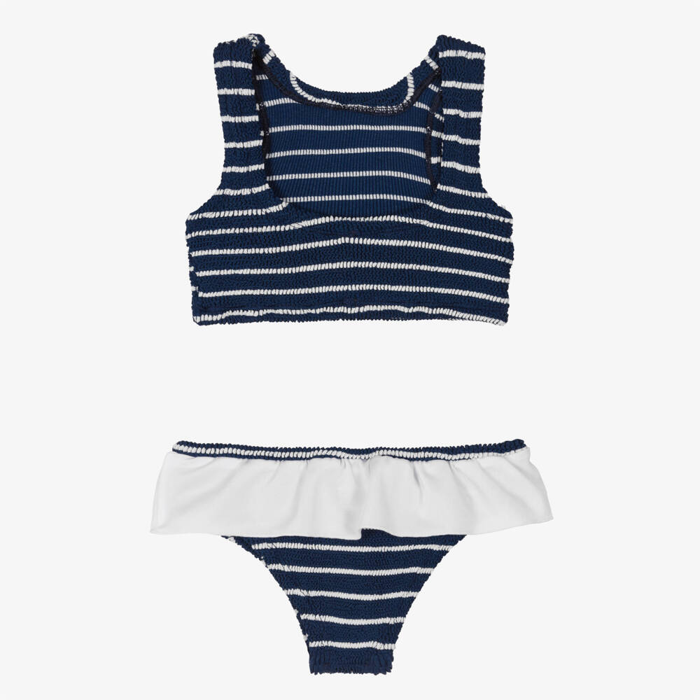 Hunza G-Girls Navy Stripe Frill Swimsuit | Childrensalon Outlet