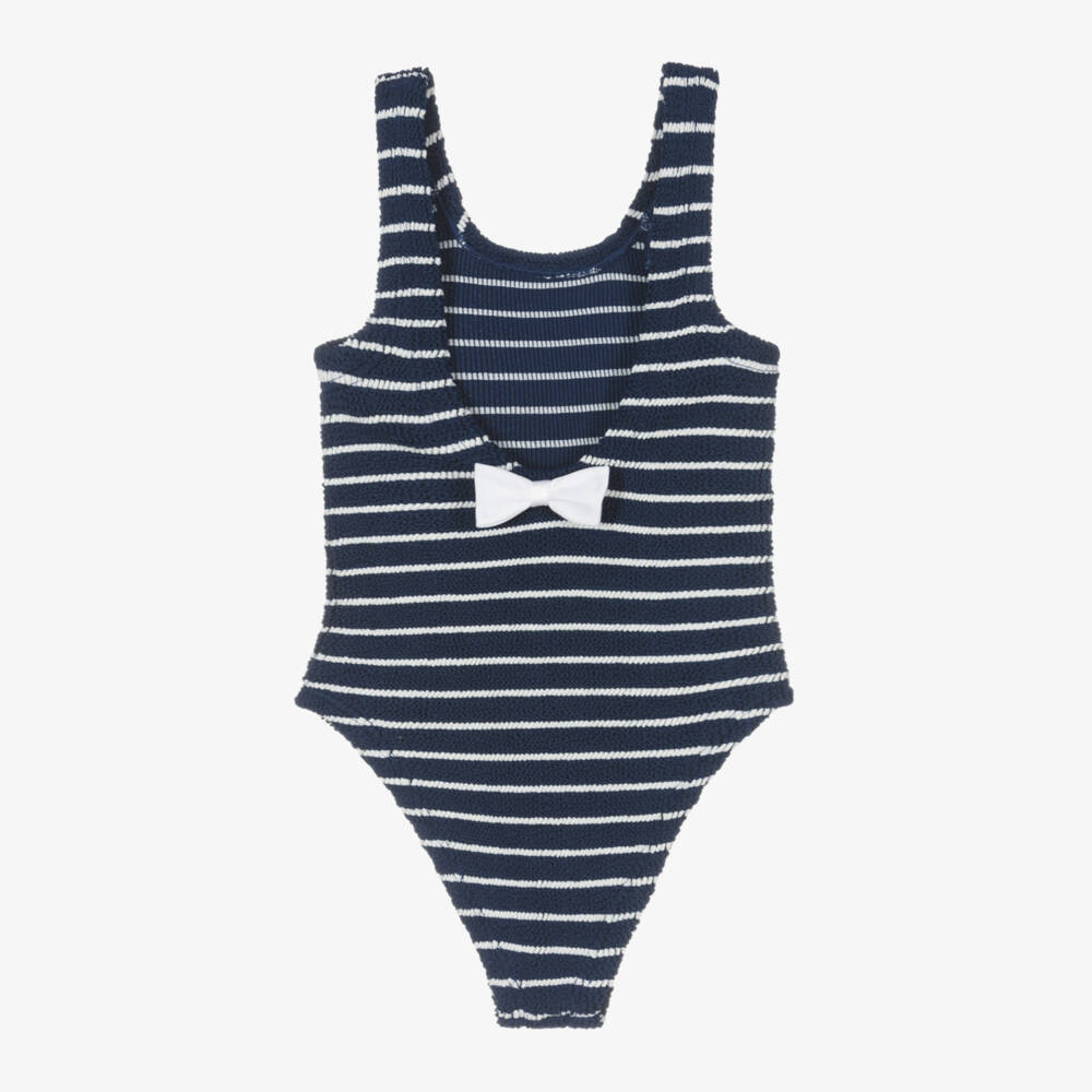 Hunza G-Girls Navy & White Striped Bow Swimsuit | Childrensalon Outlet