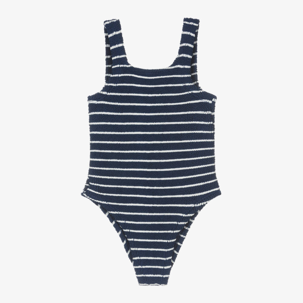 Hunza G-Girls Navy & White Striped Bow Swimsuit | Childrensalon Outlet