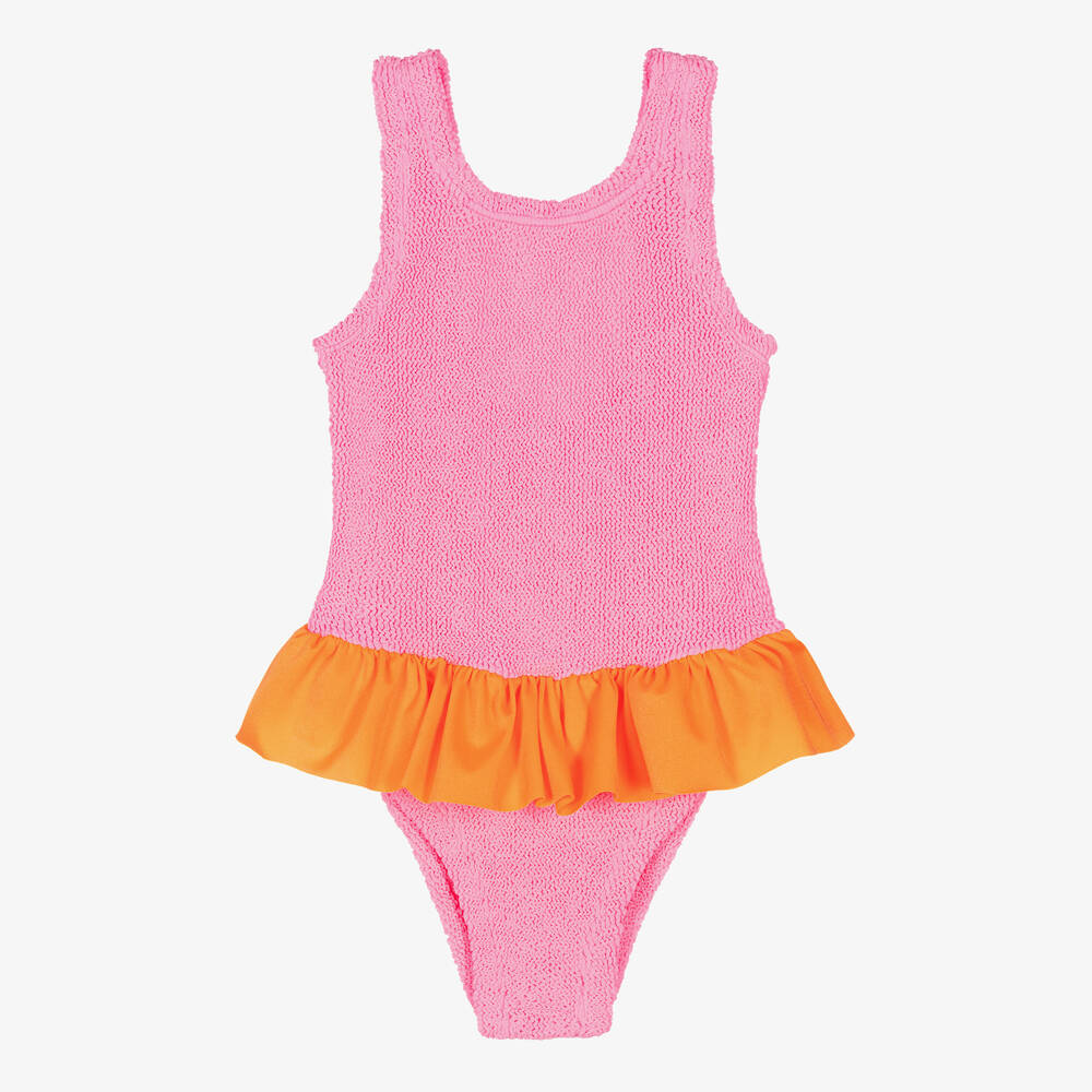 Hunza G-Girls Pink & Orange Crinkle Frill Swimsuit | Childrensalon Outlet