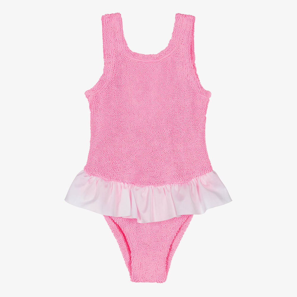 Hunza G-Girls Pink & White Crinkle Frill Swimsuit | Childrensalon Outlet