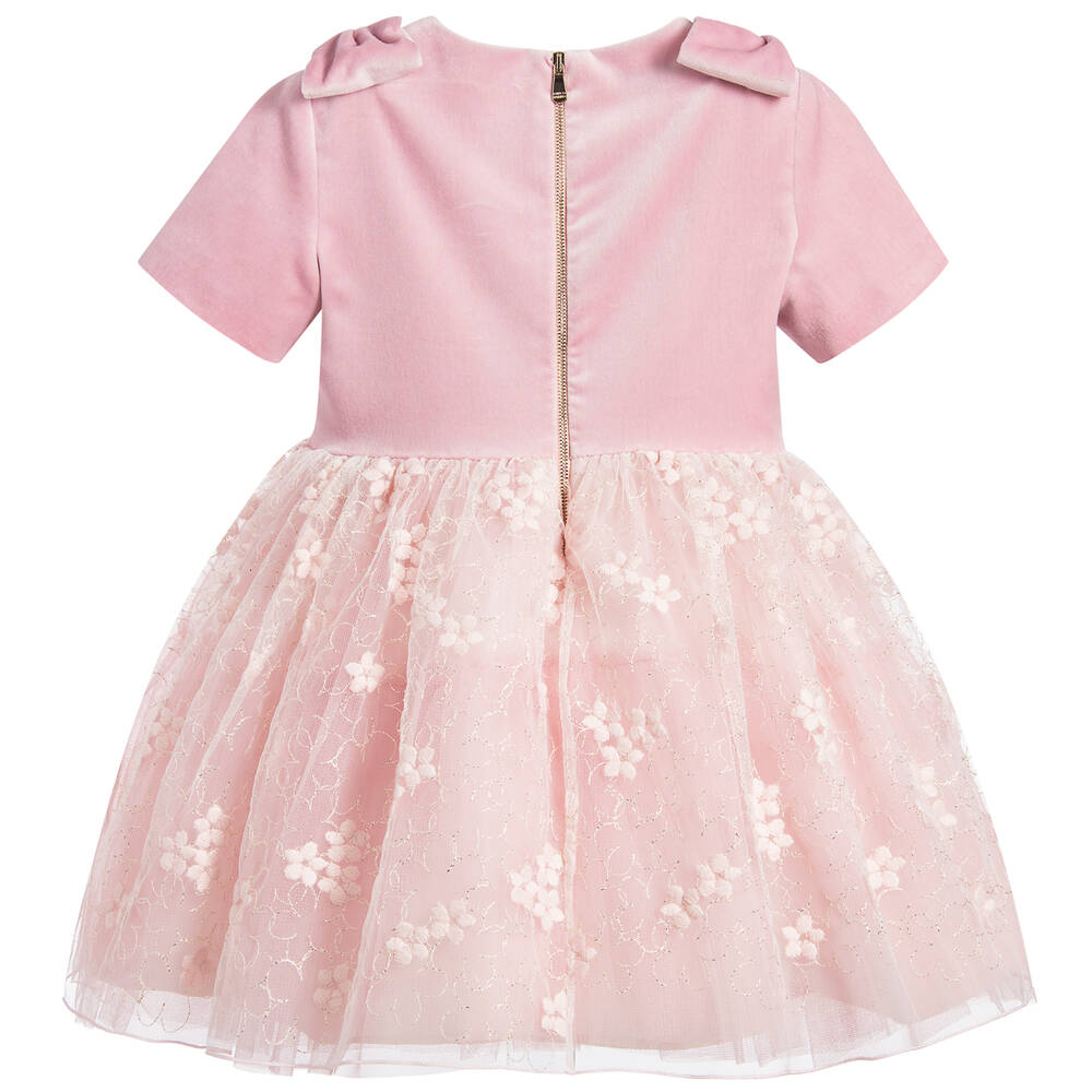 I Pinco Pallino-Girls Pink Velvet & Lace Dress | Childrensalon Outlet