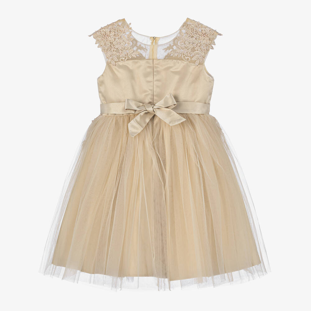 iAMe-Girls Beige Embroidered Tulle Dress | Childrensalon Outlet