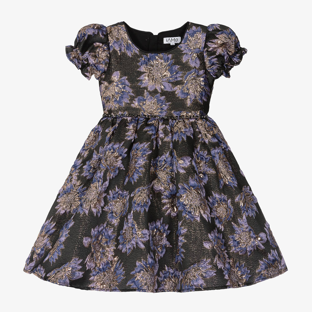 iAMe-Girls Black Jacquard Floral Dress | Childrensalon Outlet