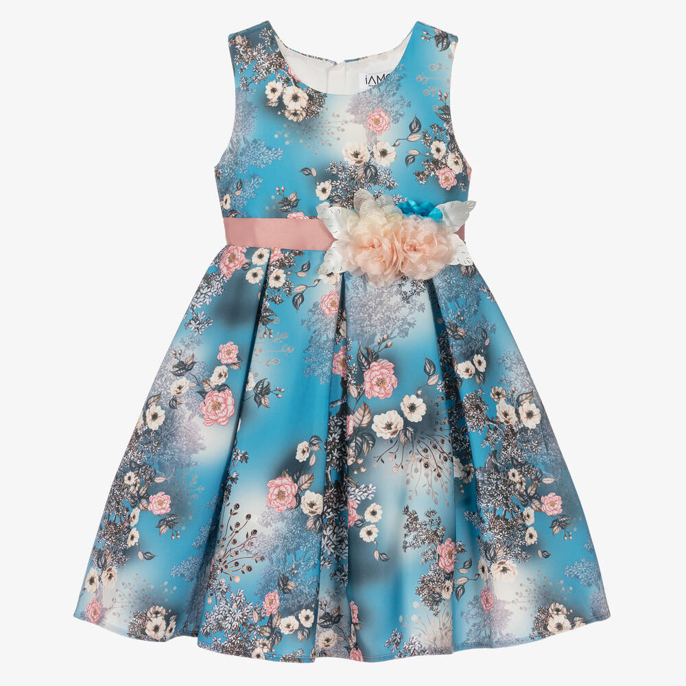 iAMe - Girls Blue Floral Dress | Childrensalon