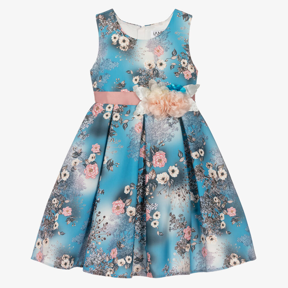 iAMe - Robe bleue à fleurs fille | Childrensalon