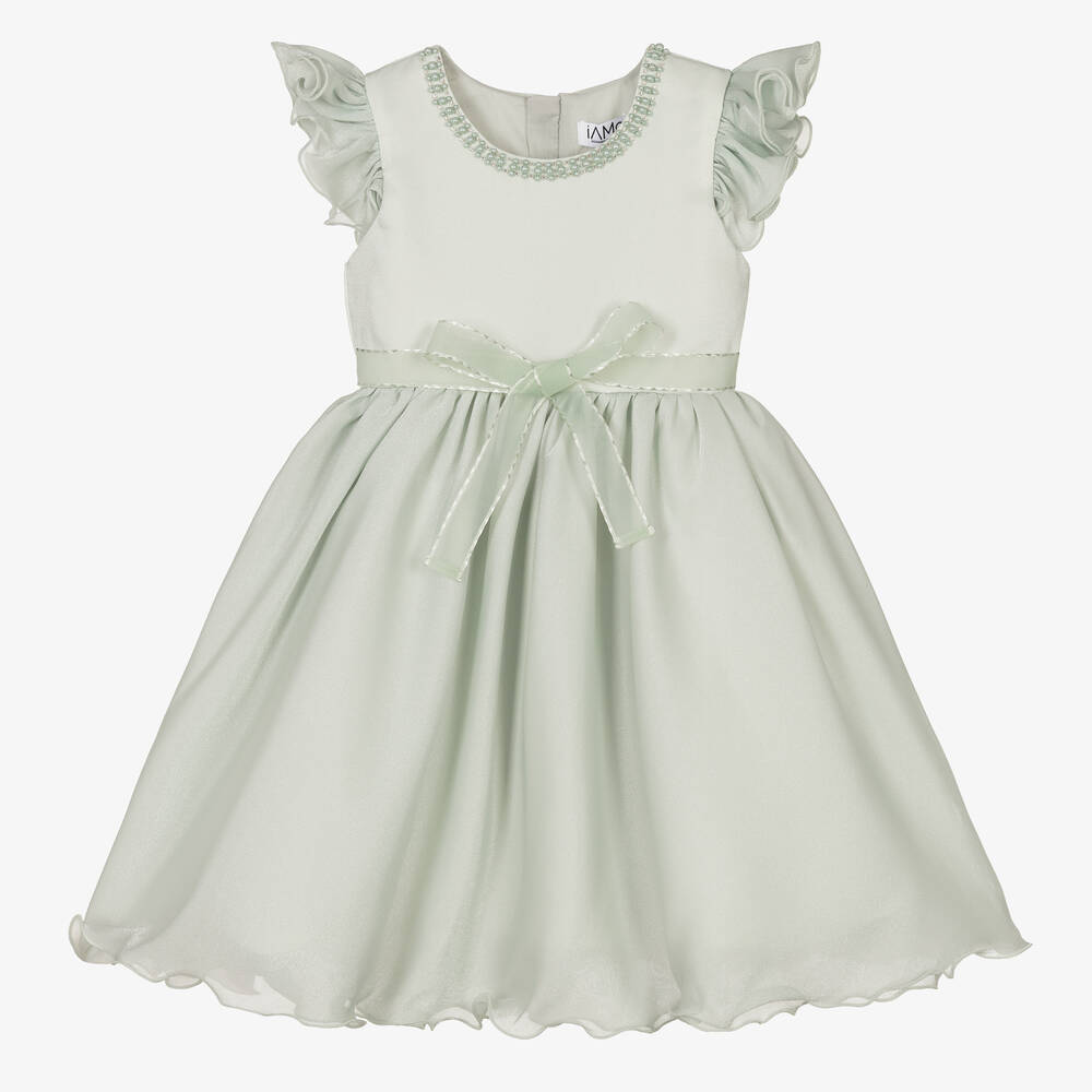 iAMe - Girls Green Chiffon & Satin Dress | Childrensalon