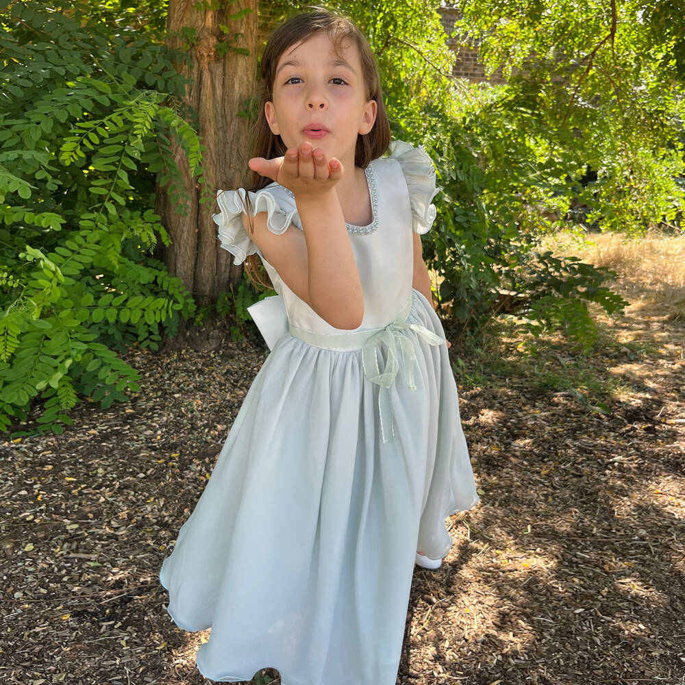 iAMe-Girls Green Chiffon & Satin Dress | Childrensalon Outlet