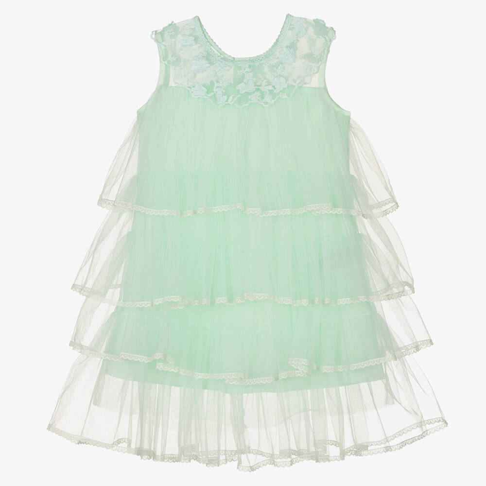 iAMe - Robe verte volants en tulle fille | Childrensalon