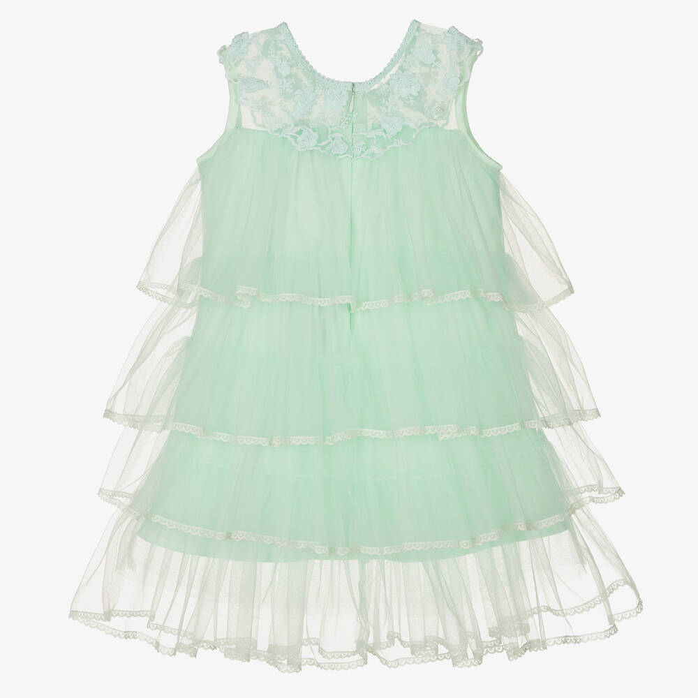 iAMe-Girls Green Tiered Tulle Dress | Childrensalon Outlet