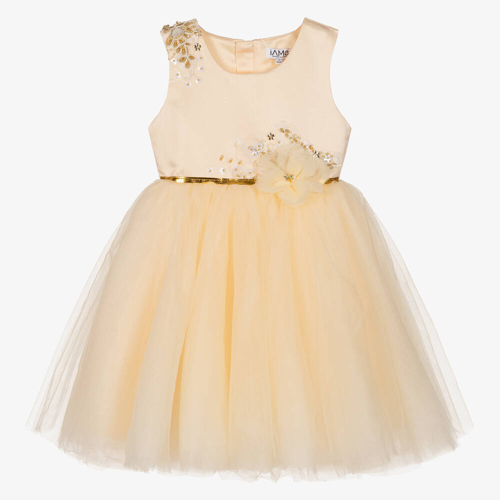 iAMe - Girls Ivory Satin & Tulle Dress | Childrensalon